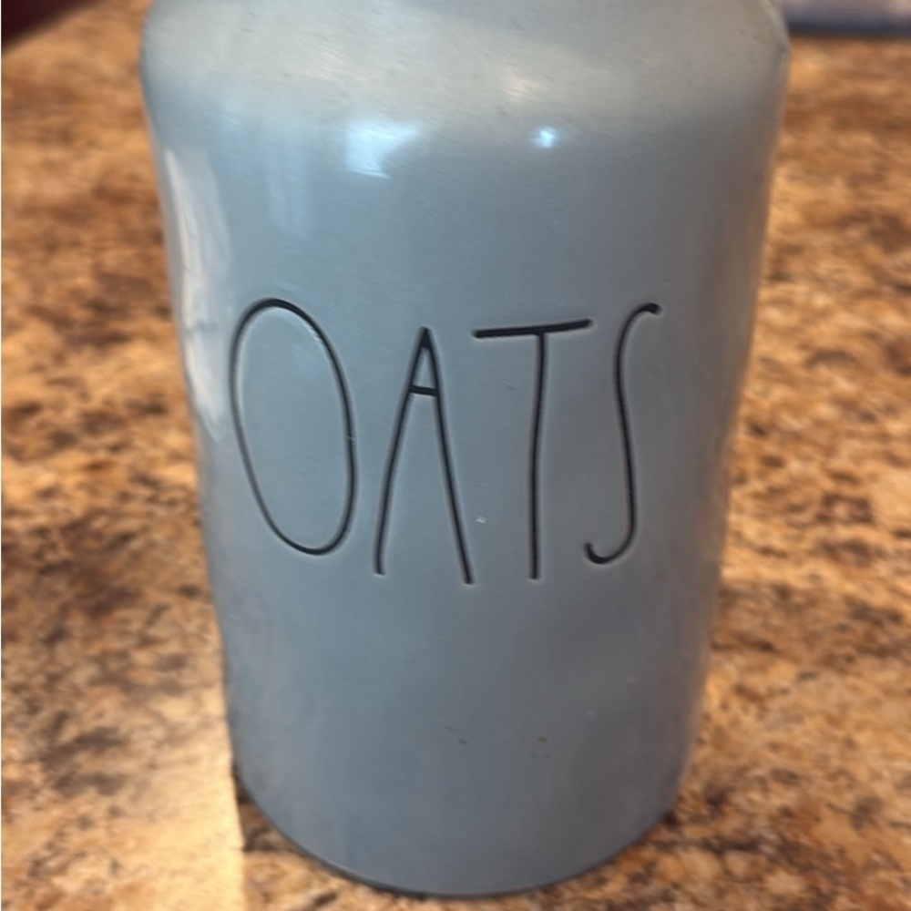 Rae Dunn Dusty Blue Oats Accent Canister Minimalist Design